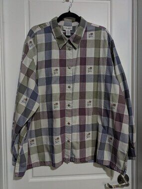 Alfred Dunner Long Sleeved Button Down Garden Blue/Mauve/Moss Green Plus (US24W)